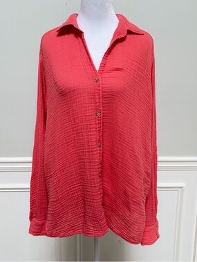 Michael Stars Coral Button-Down 100% Cotton Gauze Shirt M